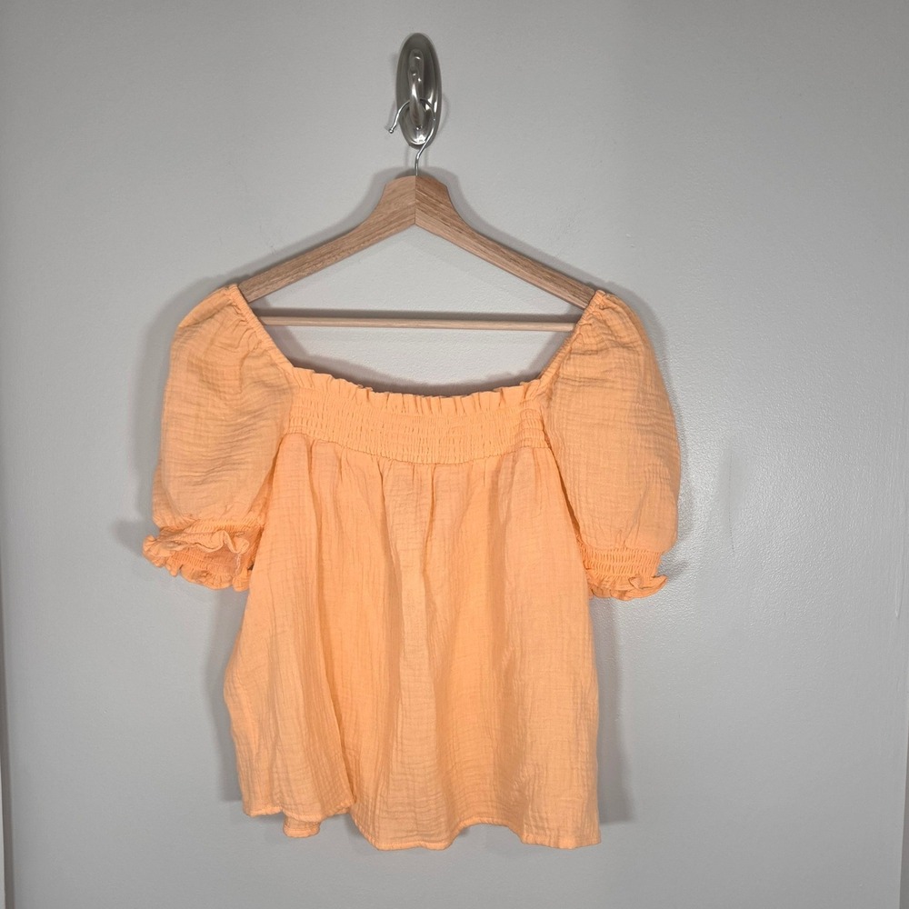 J.Crew Orange Smocked Peasant Top Women's Medium 100% Cotton Off Shoulder Blouse